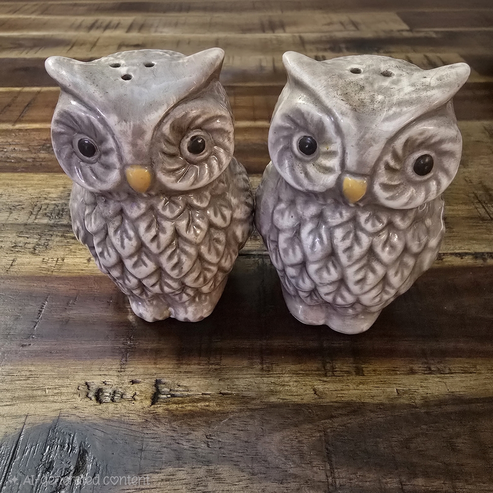 Vintage Owl Salt N Pepper Shakers Set- Cute Mid Century Style